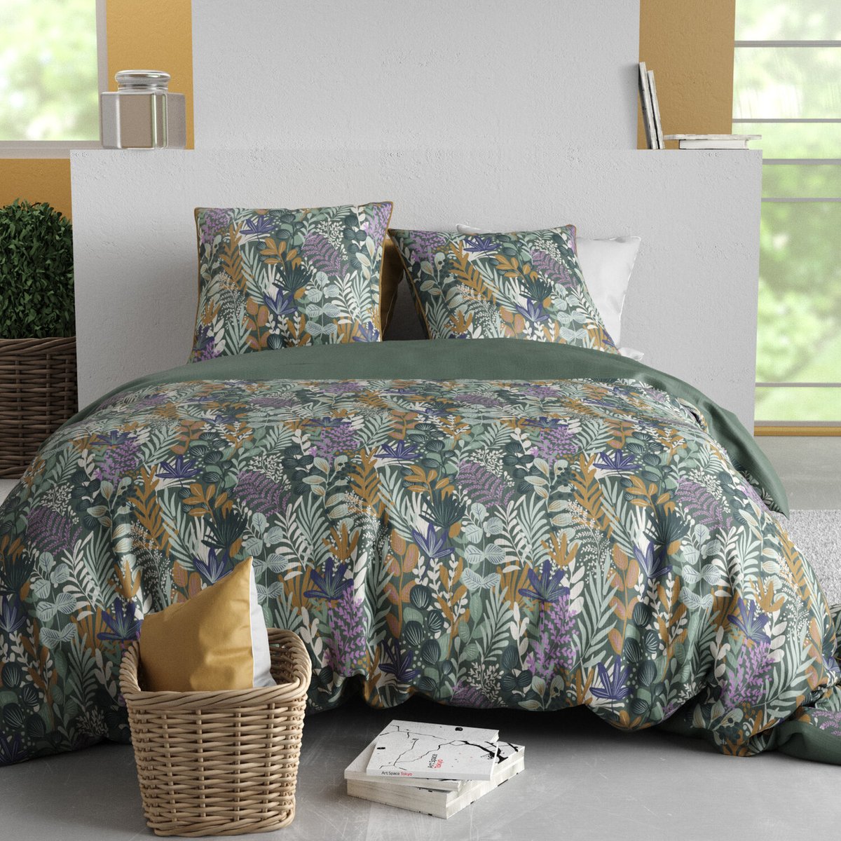 Parure housse de couette en coton imprimée, Pampa rose, C DESIGN HOME TEXTILE