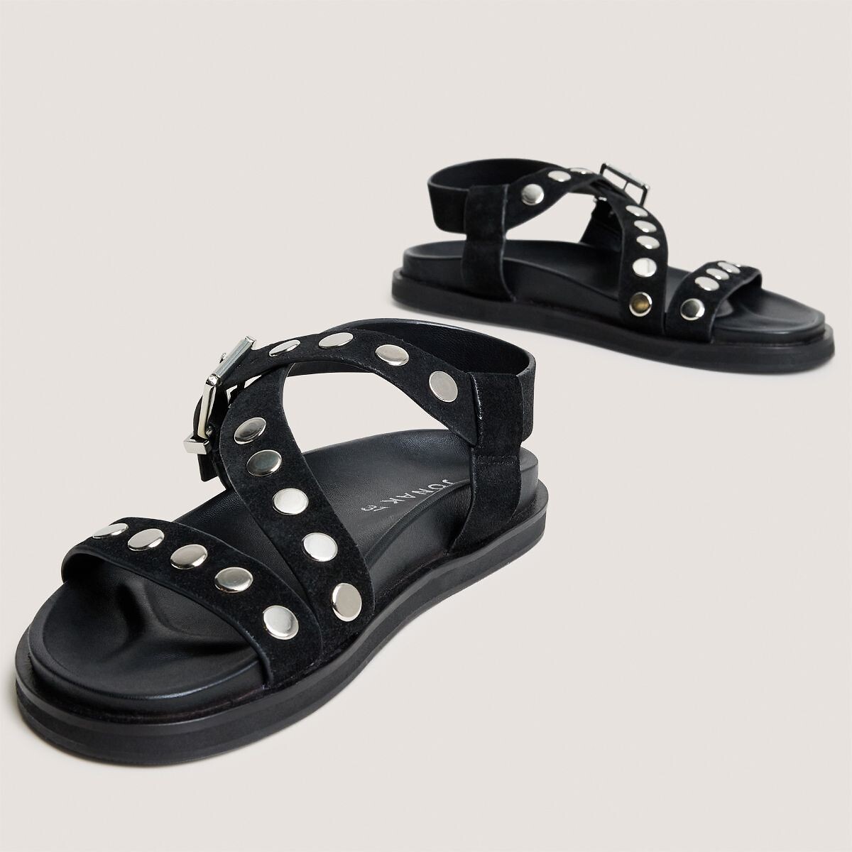 Sandales en cuir WIZARD, studs noir, JONAK