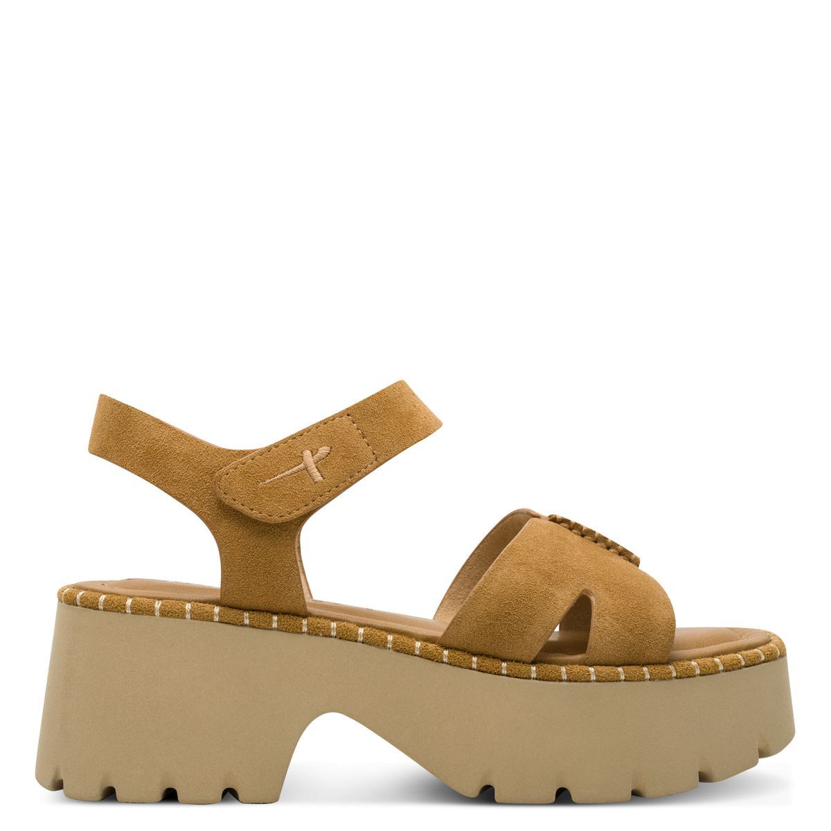 Sandale à talon en cuir marron camel, TAMARIS