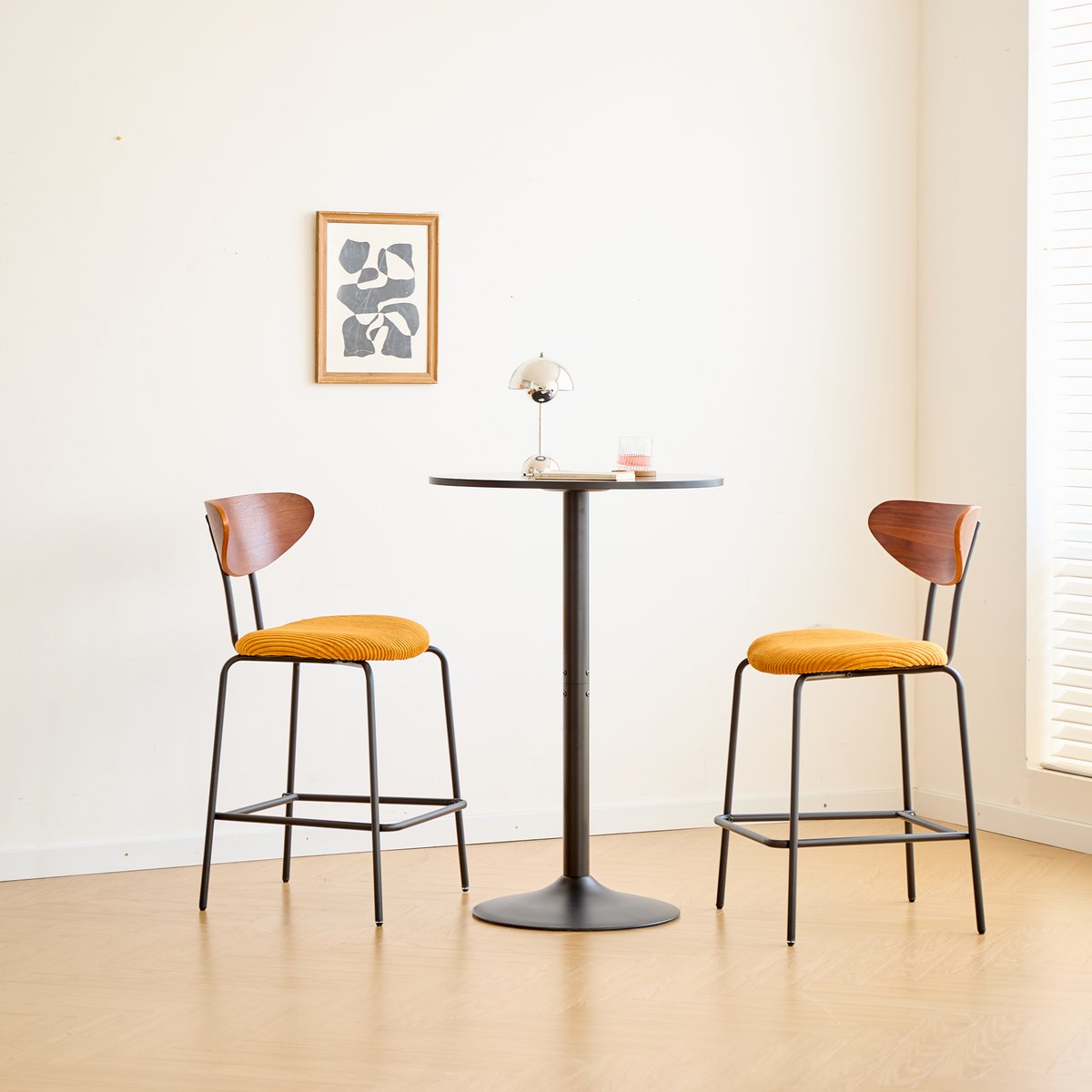 Lot de 2 tabourets de bar en métal et bois, NIBE jaune, NORDLYS