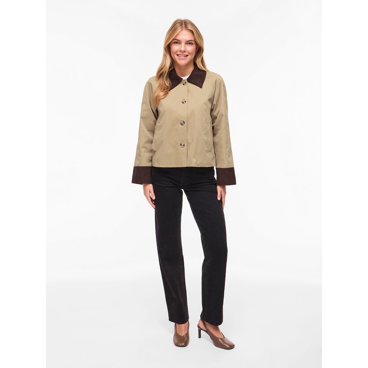 Short Dual Fabric Trench Coat beige/brown, VILA