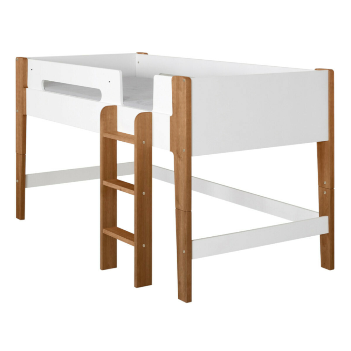 Pack lit superposé gigogne avec 3 matelas Bois massif  ROMY blanc et bois, AKITEN RETAIL