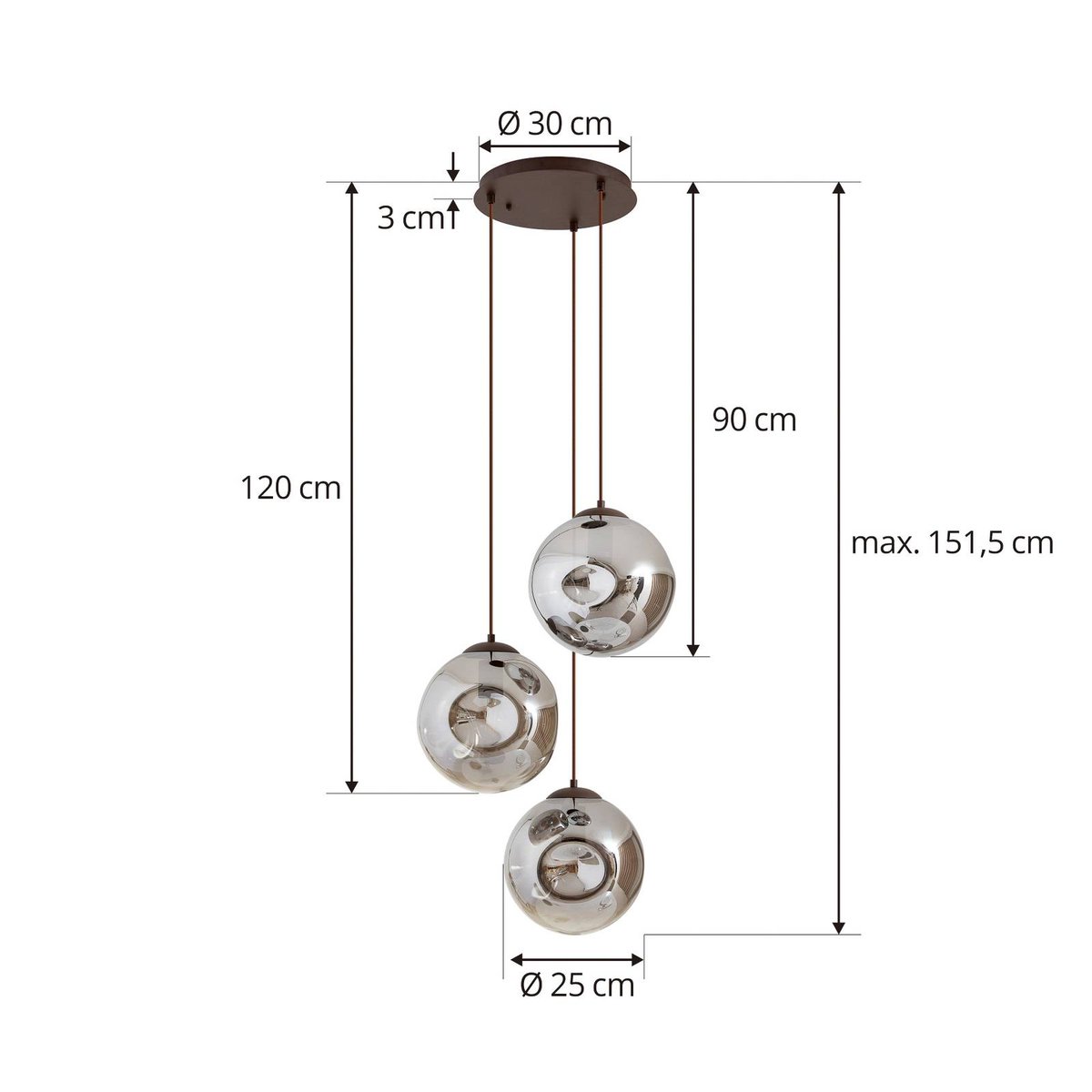 Suspension en verre design, Valentina gris fumée, café, LINDBY