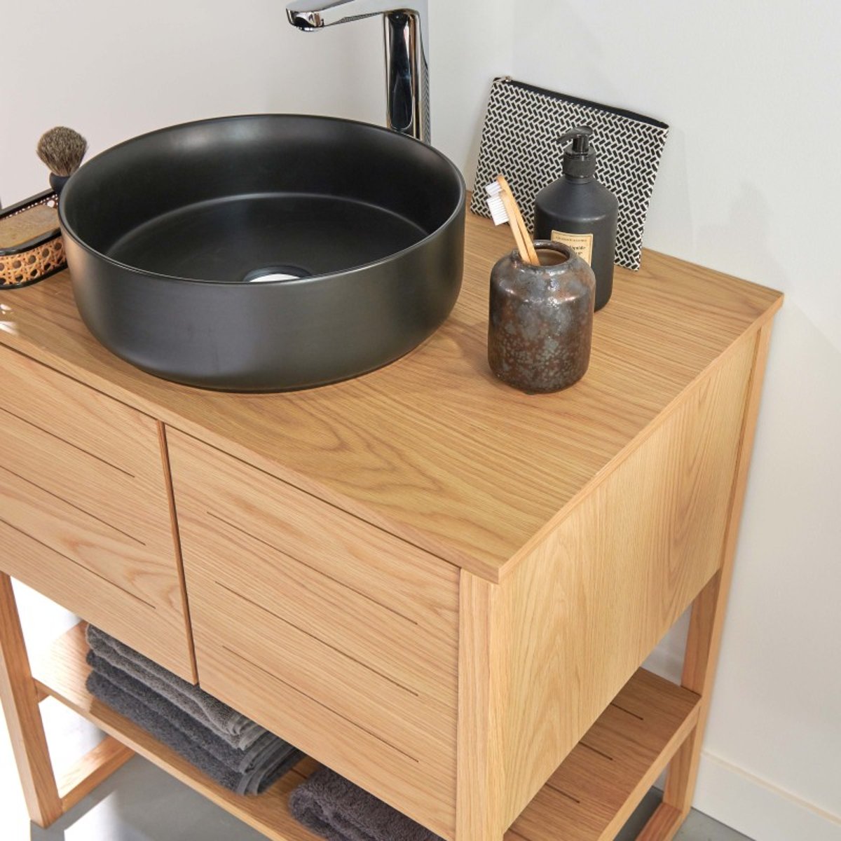 Meuble simple +vasque +miroir ATOLL bois clair, MOB IN