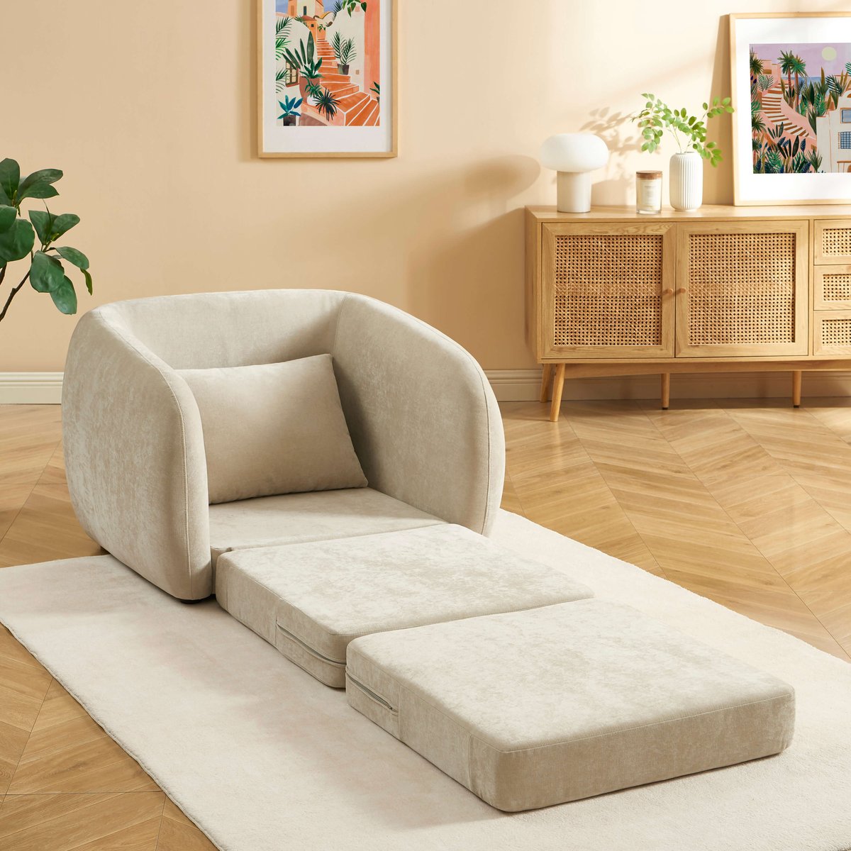 Fauteuil déplimousse tissu chenille PAZ beige, BAÏTA