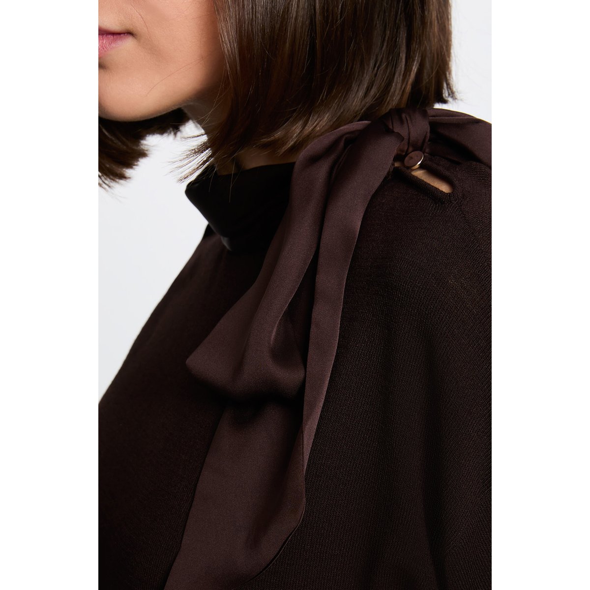 Pull col rond manches longues marron foncé, MORGAN
