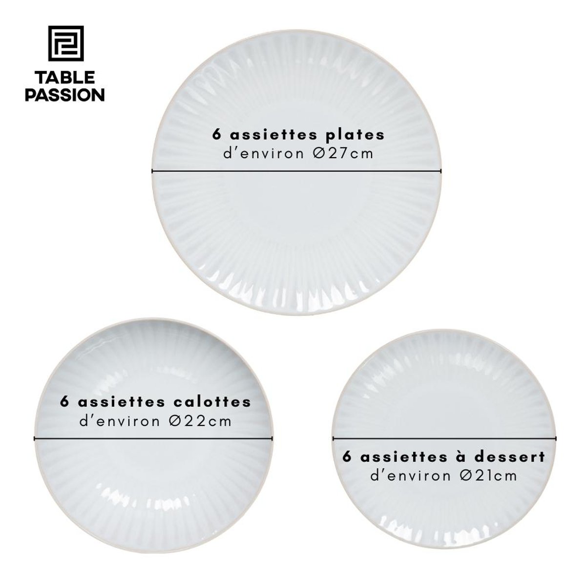 Service d'assiettes 18 pièces Olympe blanc, TABLE PASSION