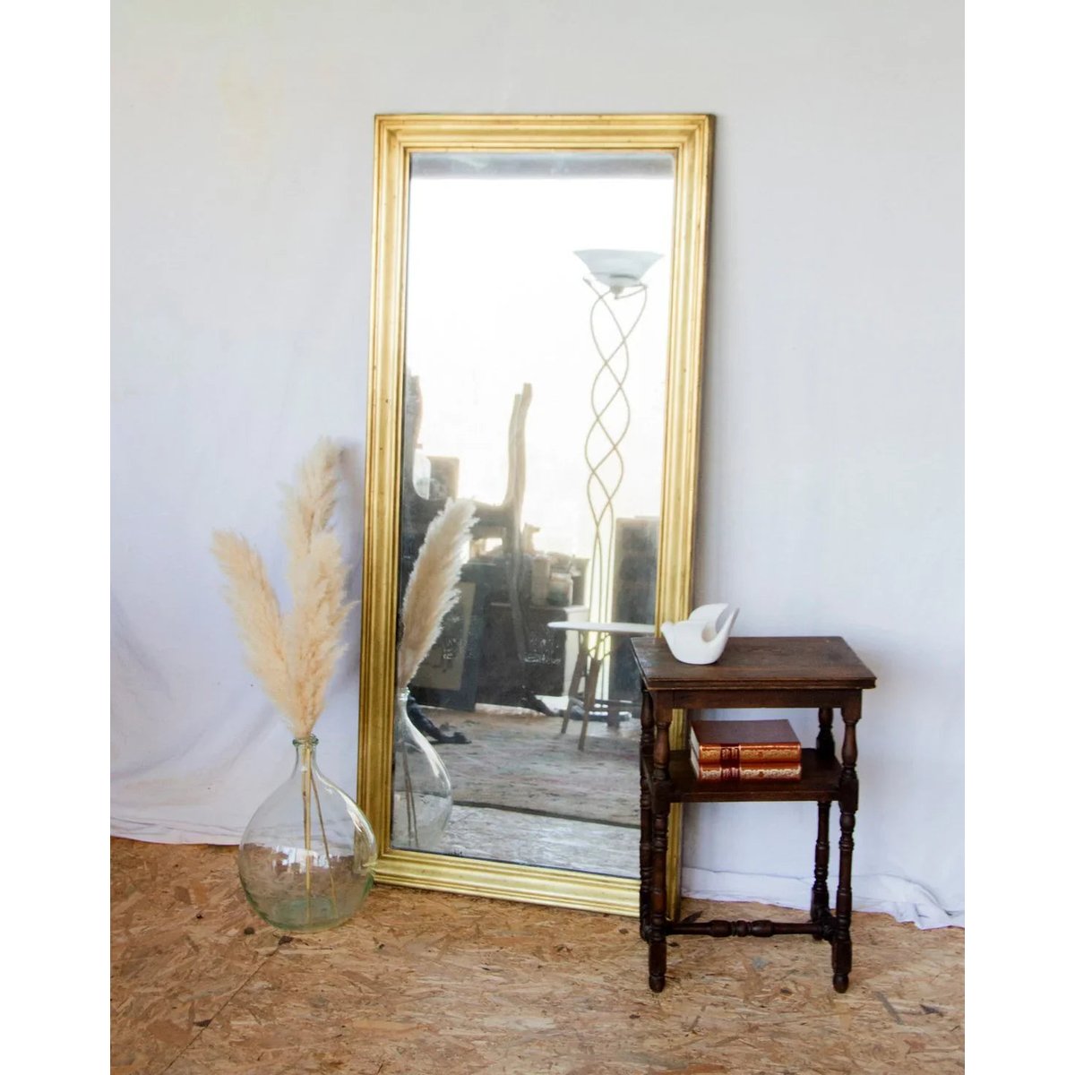 Miroir en chêne et laiton Georges N°1107 - Bon état doré, DEBONGOUT