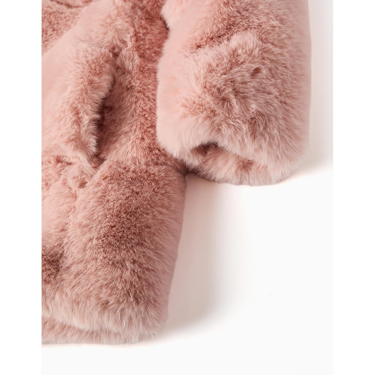 Manteau en peluche douce synthétique à capuche et doublure rose clair, ZIPPY
