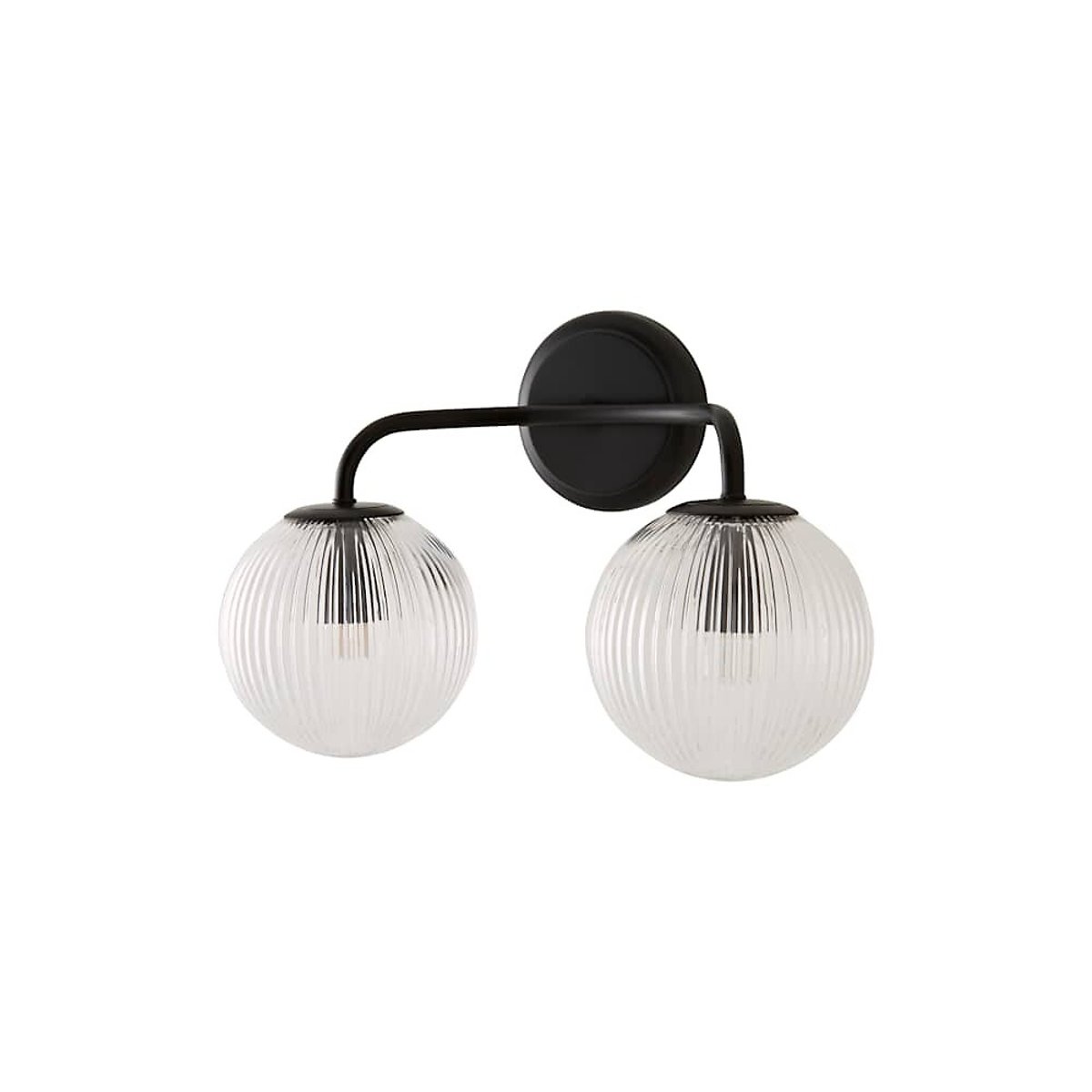Kemp 2-Arm Wall Light with Ribbed Glass Globe Shade black, SO'HOME