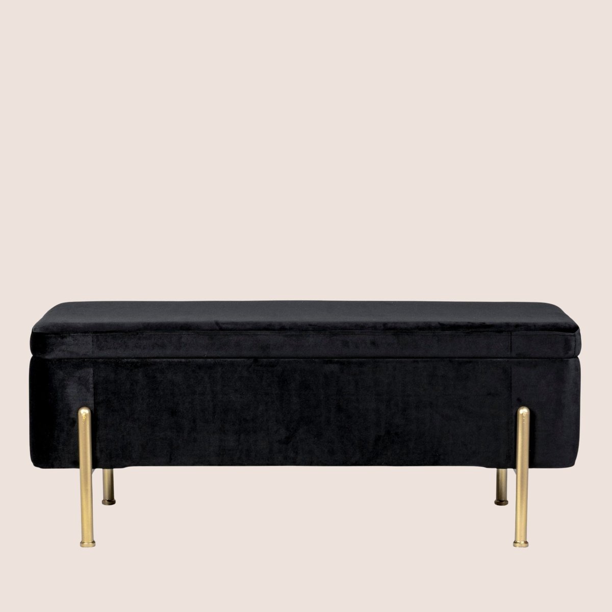 Banc coffre 2 places en velours et piétement or - NINA noir, HELLIN, DEPUIS 1862