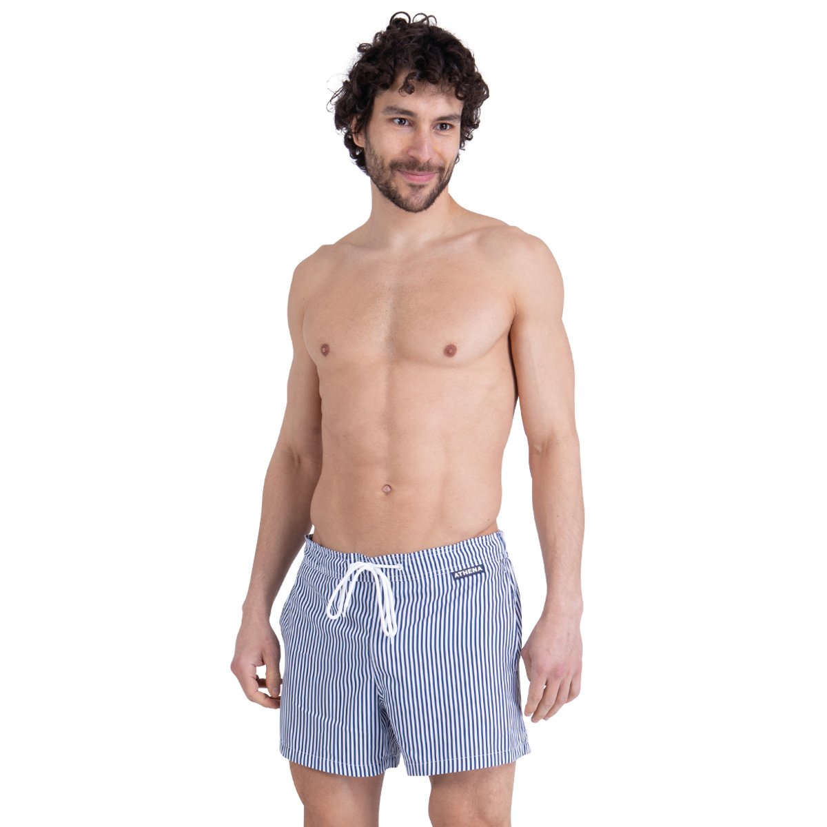 Bermuda de bain medium homme SUMMER CAMP bleu marine, ATHENA