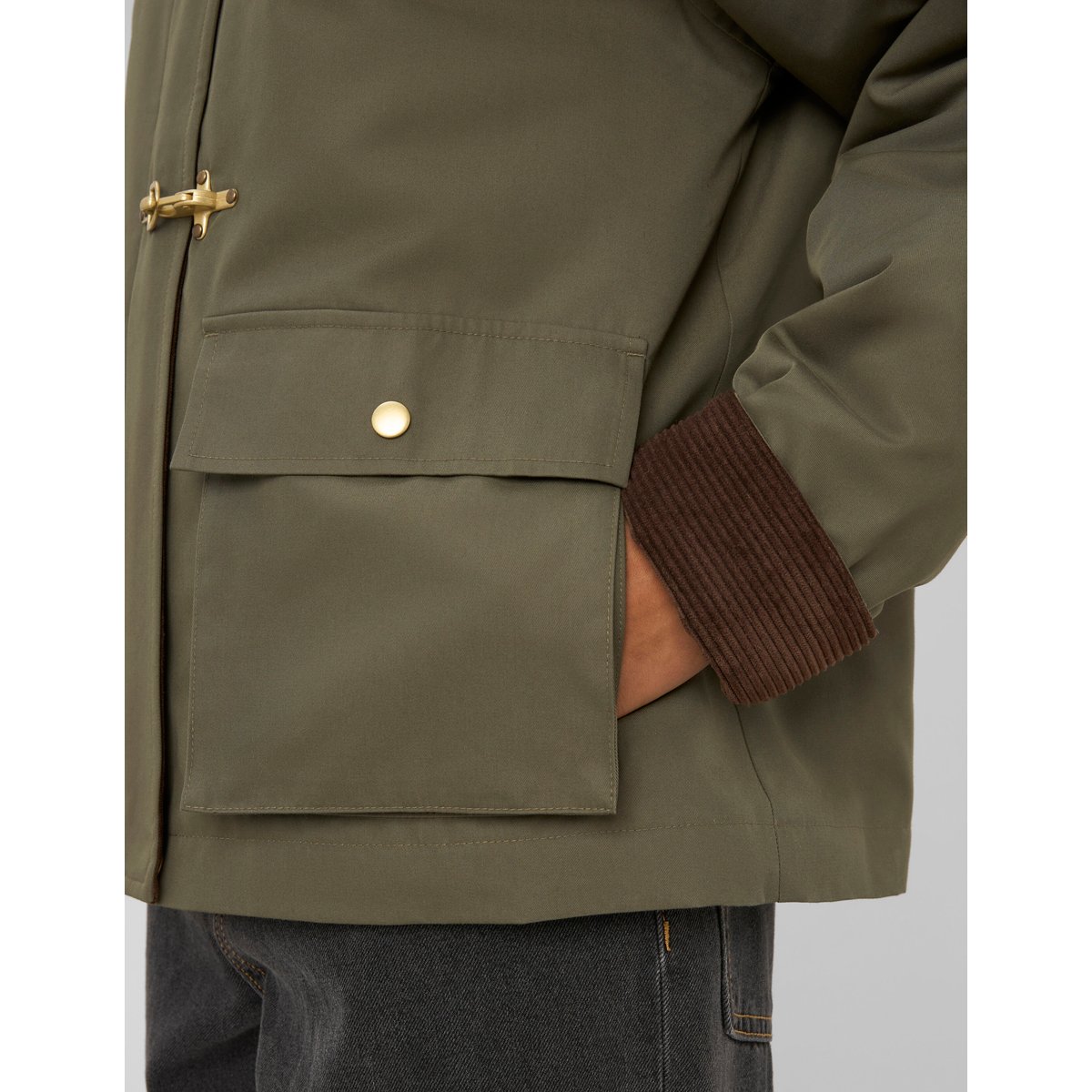 Veste avec col velours cotelé vert kaki, BZB
