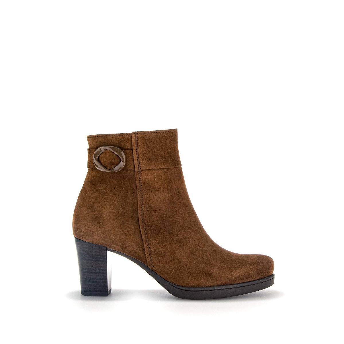 Bottines en velours à talon décroché block cognac velours, GABOR