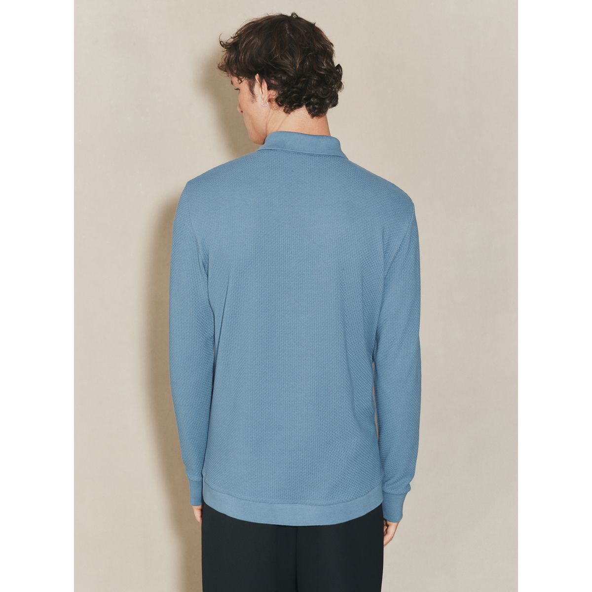 Polo texturé à manches longues edit bleu, NEXT