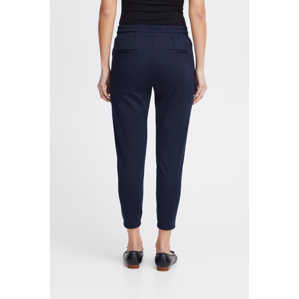 Pantalon coupe droite, longueur cheville, taille élastiquée noir, ICHI