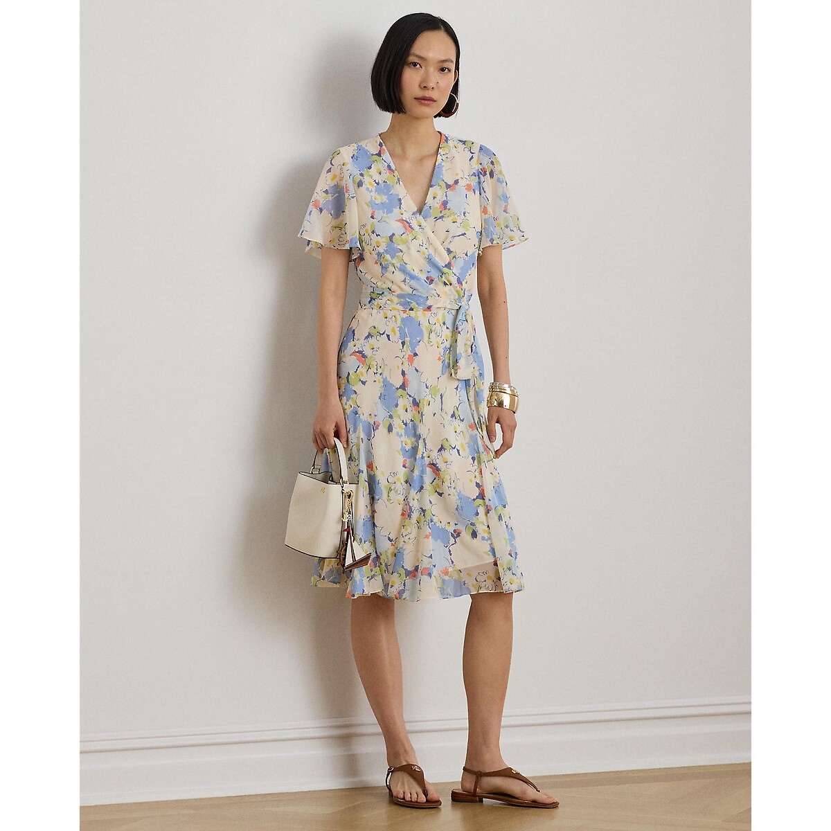Floral Print Short Sleeve Wrapover Dress blue print, LAUREN RALPH LAUREN