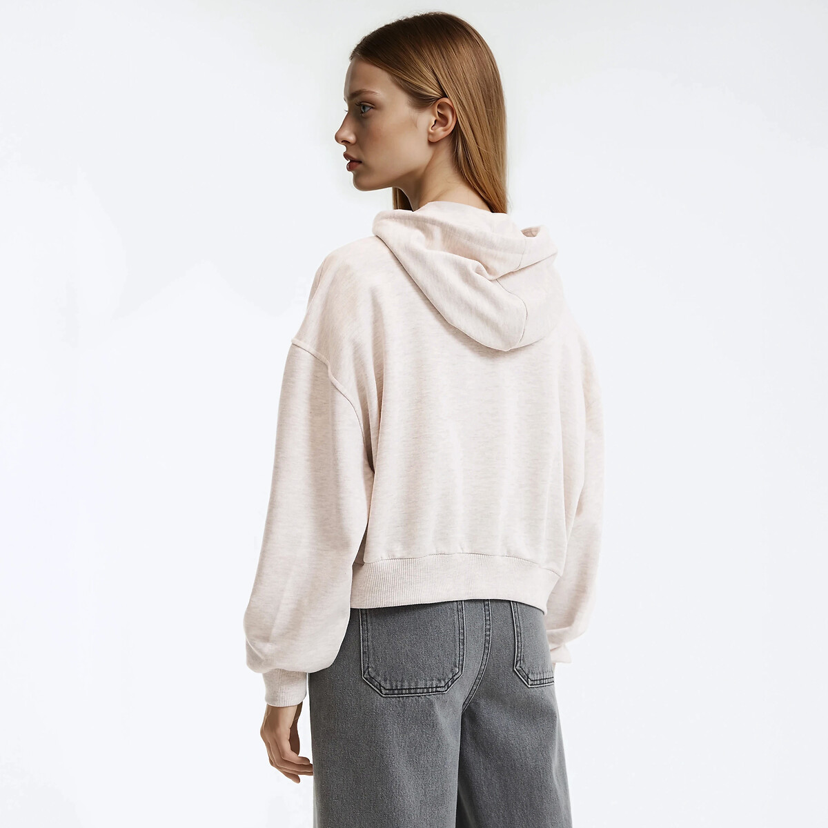 Short Zip-Up Hoodie beige marl, LA REDOUTE COLLECTIONS