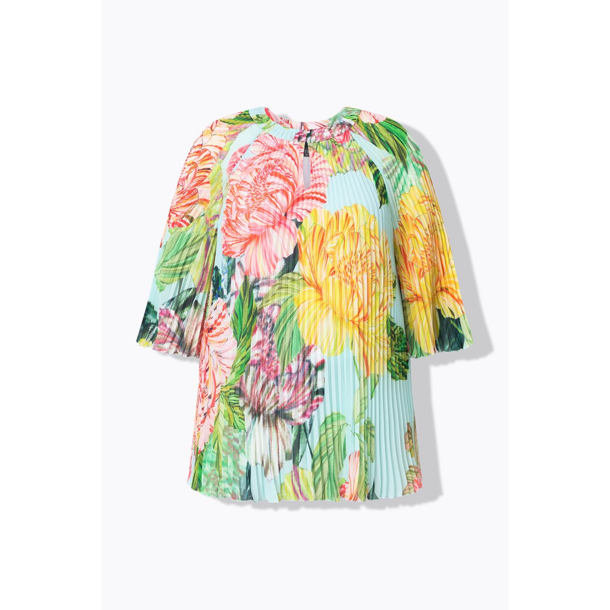 Blouse plissée motif floral turquoise clair, ULLA POPKEN