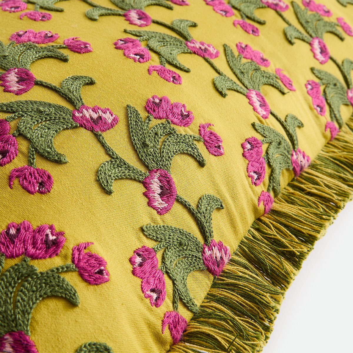 Housse de coussin coton, rectangulaire, brodée, MILZI jaune, LA REDOUTE INTERIEURS