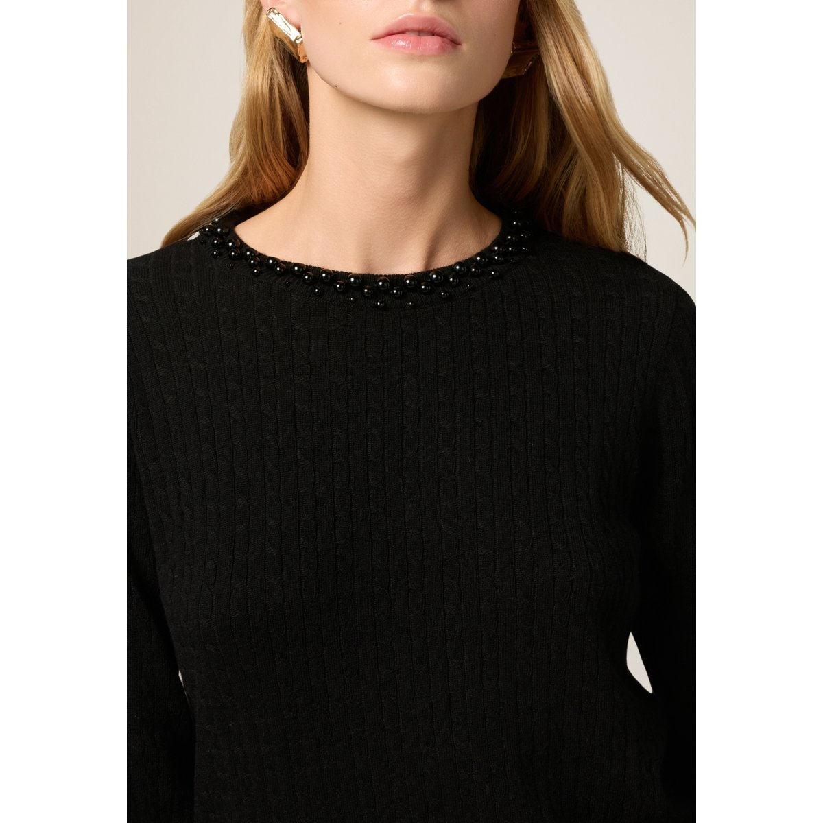 Pull à col rond avec applications noir, OLTRE
