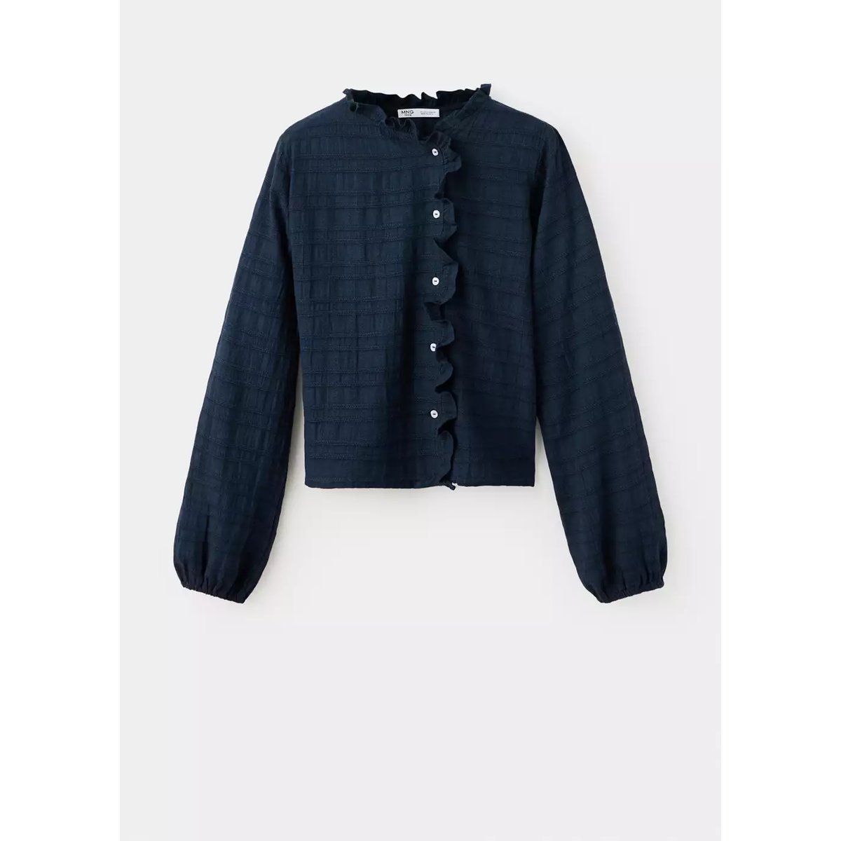 Blouse texturée avec détail à volant bleu marine, MANGO TEEN