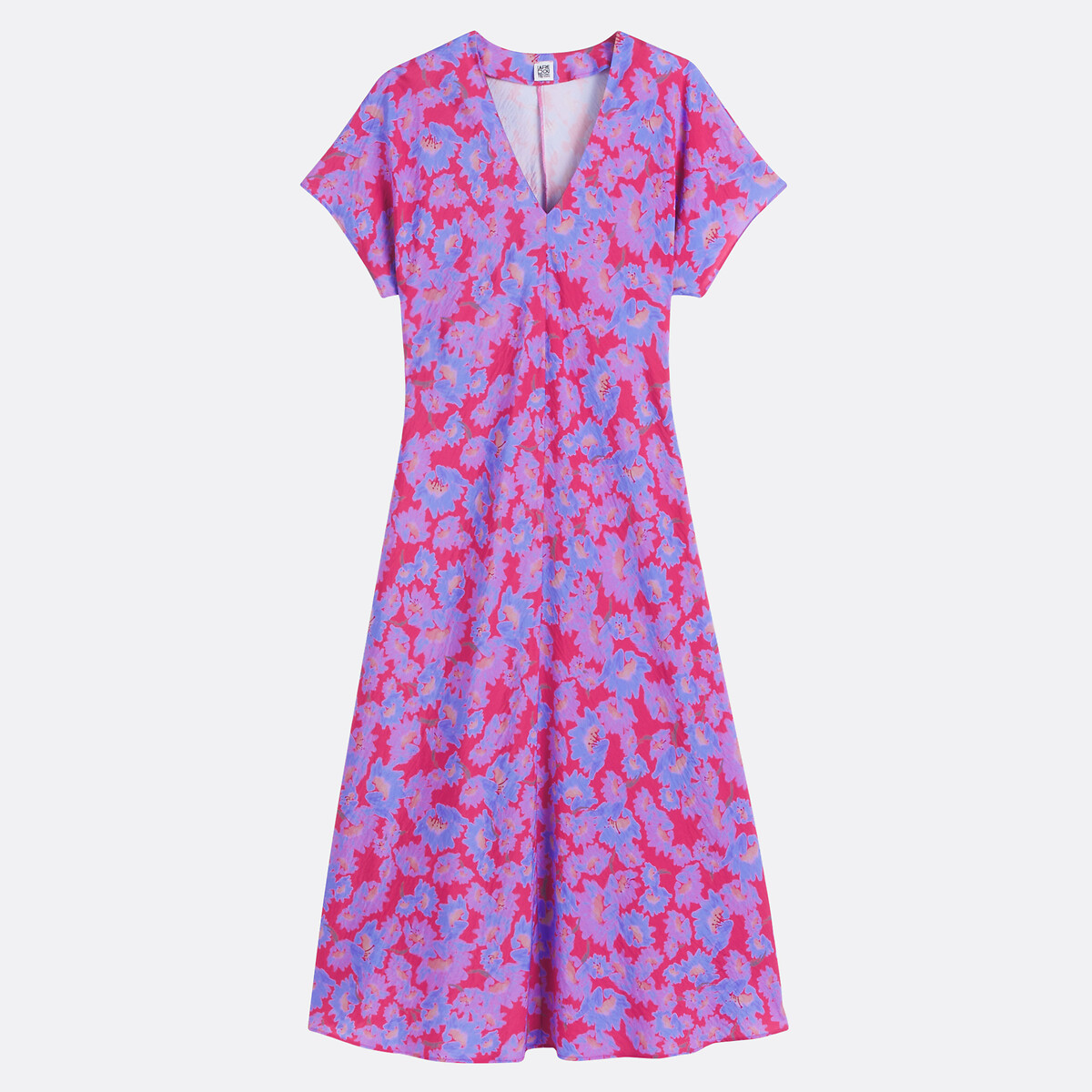 Robe longue motif floral, col V, manches courtes imprimé floral, LA REDOUTE COLLECTIONS