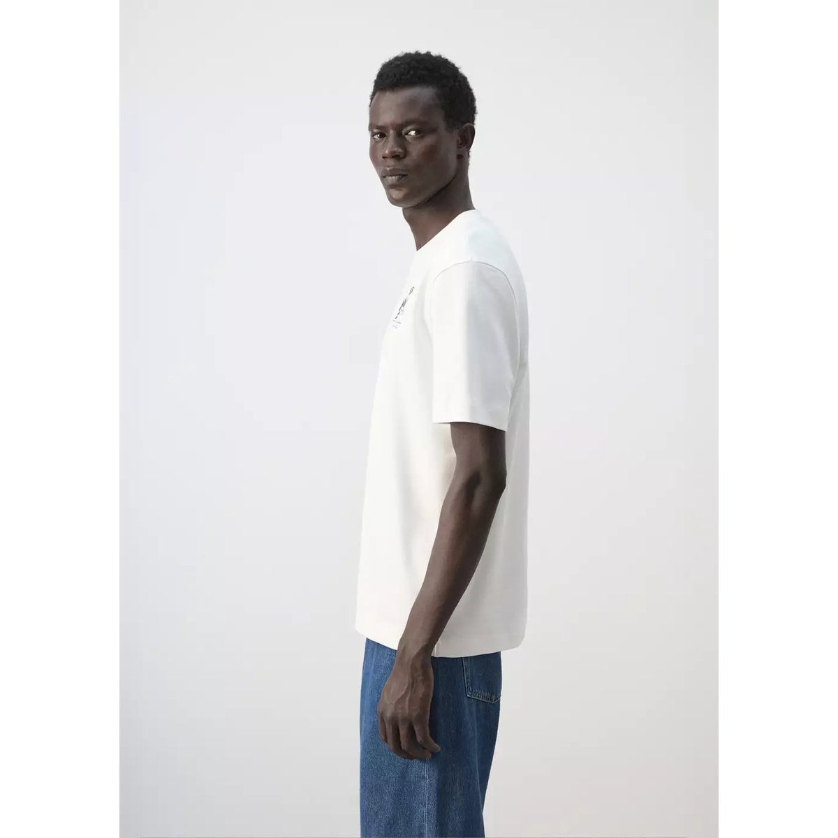 T-shirt 100 % coton détail brodé blanc, MANGO MAN