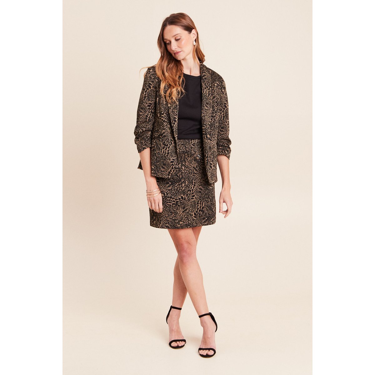 Jupe jacquard courte vert kaki, BREAL