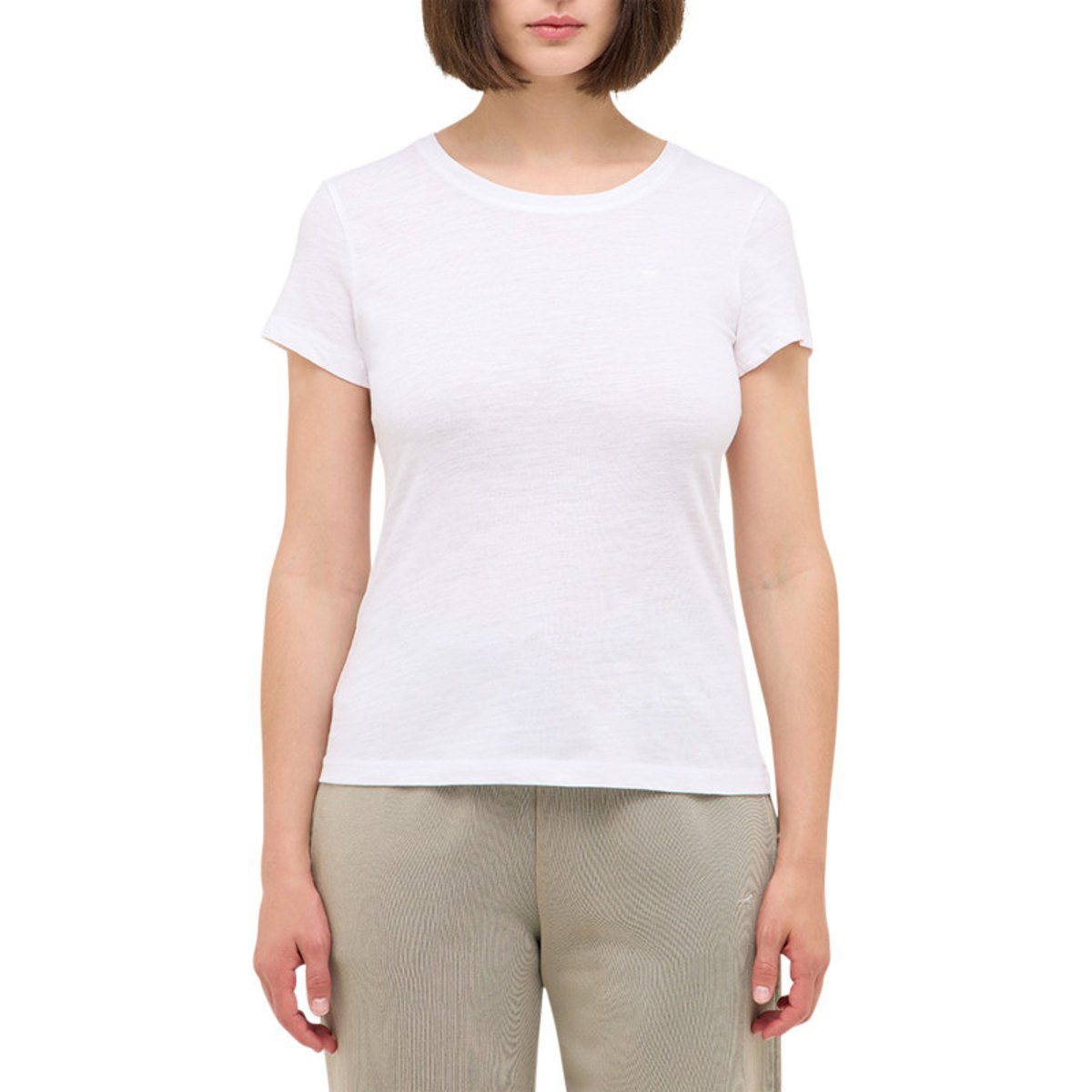 T-shirt en coton blanc uni avec un col rond et des manches courtes blanc, MUSTANG