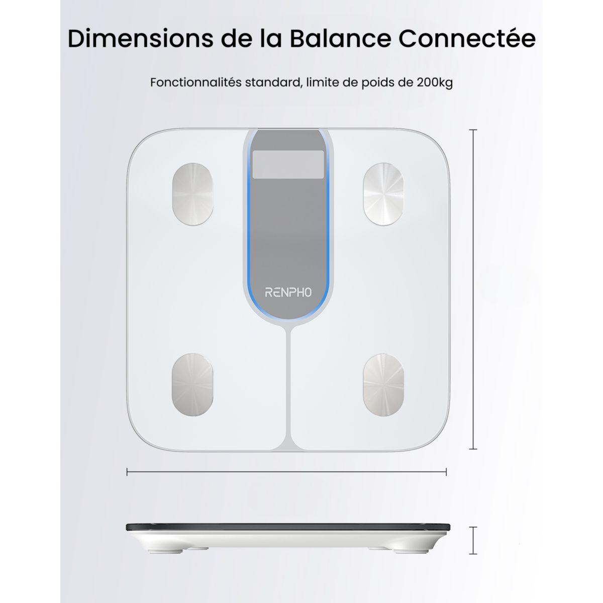 Pèse personne connecté Elis 1C Verre Trempé, Bluetooth, Max. 180 kg, Connecté, 13 Données Corporelles couleur unique, RENPHO