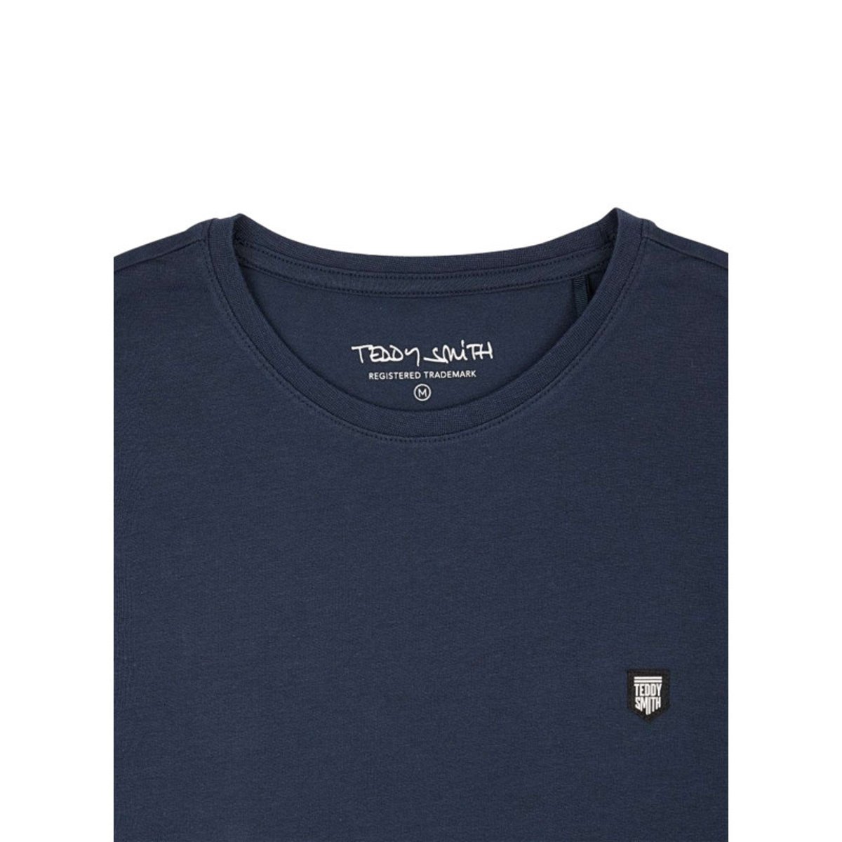 T-shirt en coton marine uni avec une coupe droite à col rond marine, TEDDY SMITH