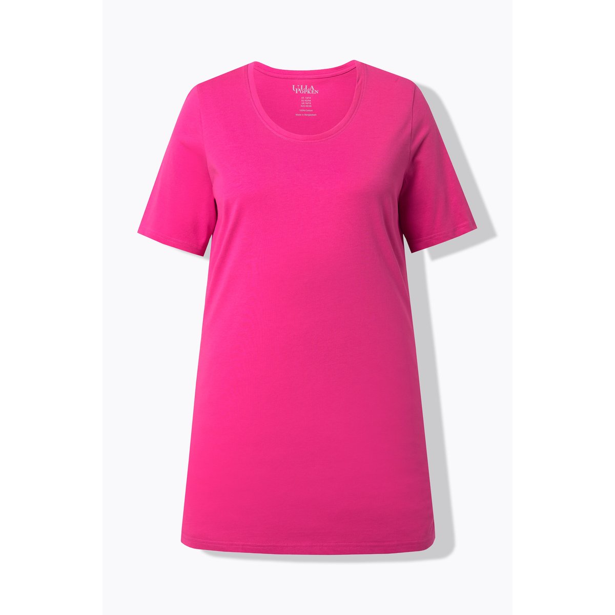 T-shirt long. Col rond et manches courtes. rose vif, ULLA POPKEN