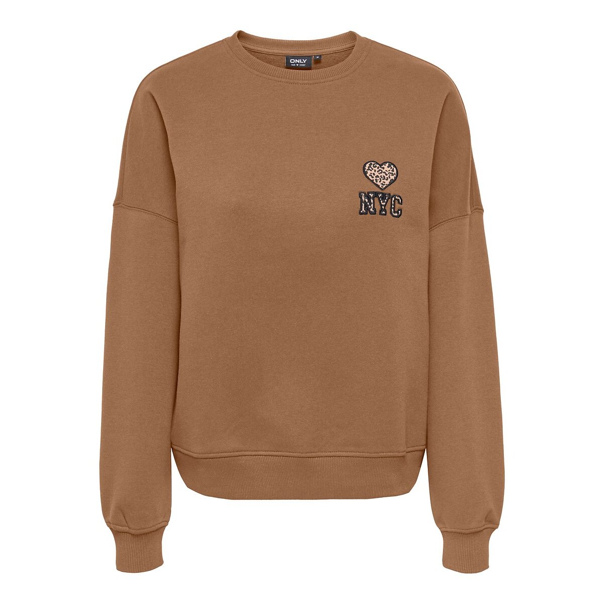 Sweat col rond, cœur poitrine camel, ONLY