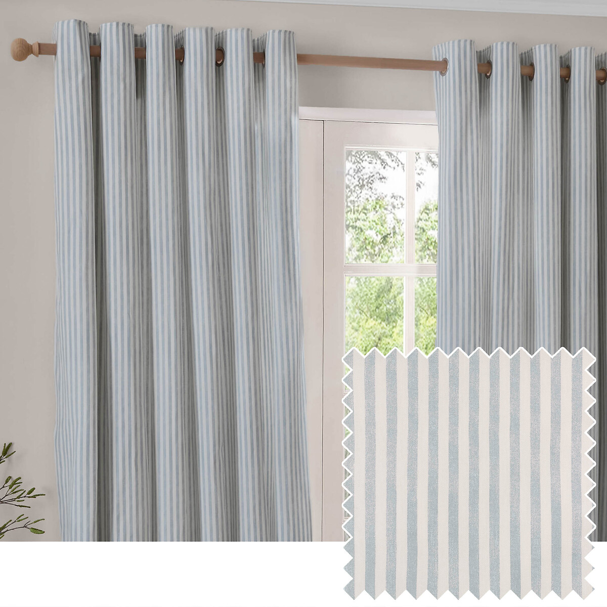 Hebden 100% Cotton Blackout Eyelet Curtain Pair mineral blue, YARD