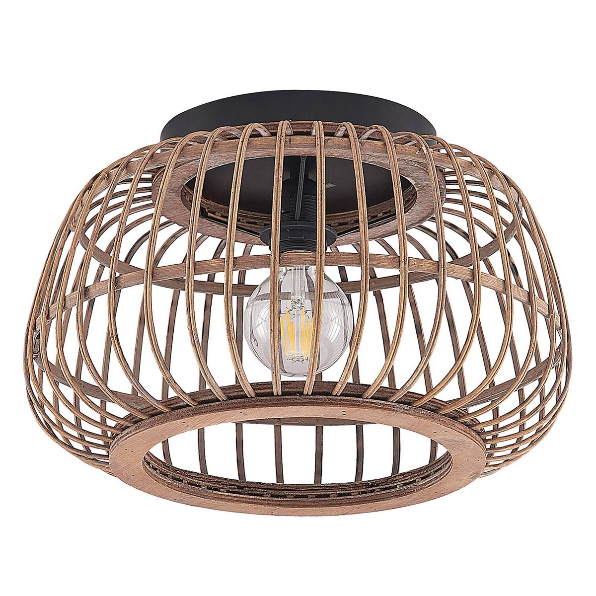 Plafonnier en bois scandinave, Bominio noir mat, bois clair, LINDBY