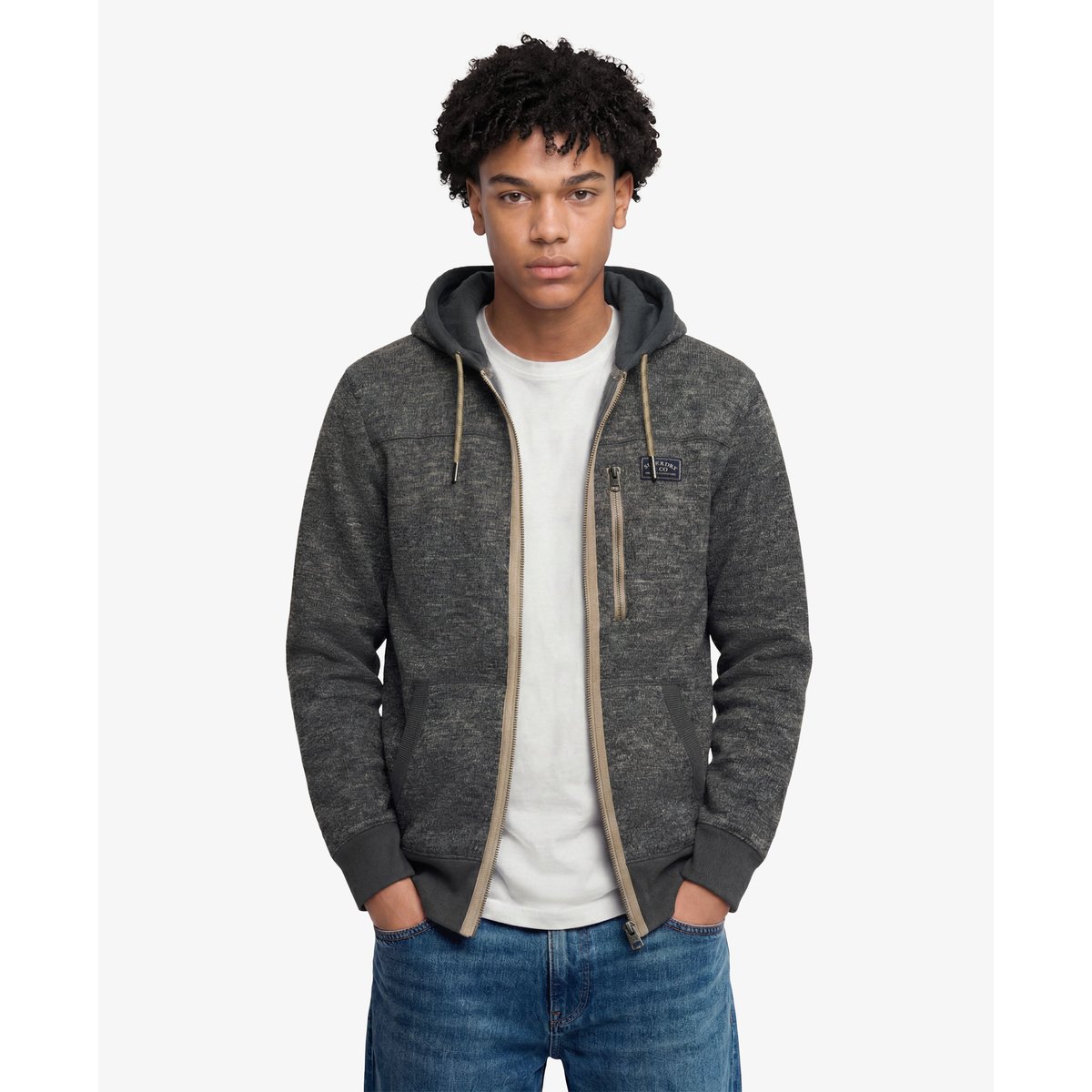 Sweat zippé à capuche Storm Fleece coupe décontractée gris anthracite storm flammé, SUPERDRY