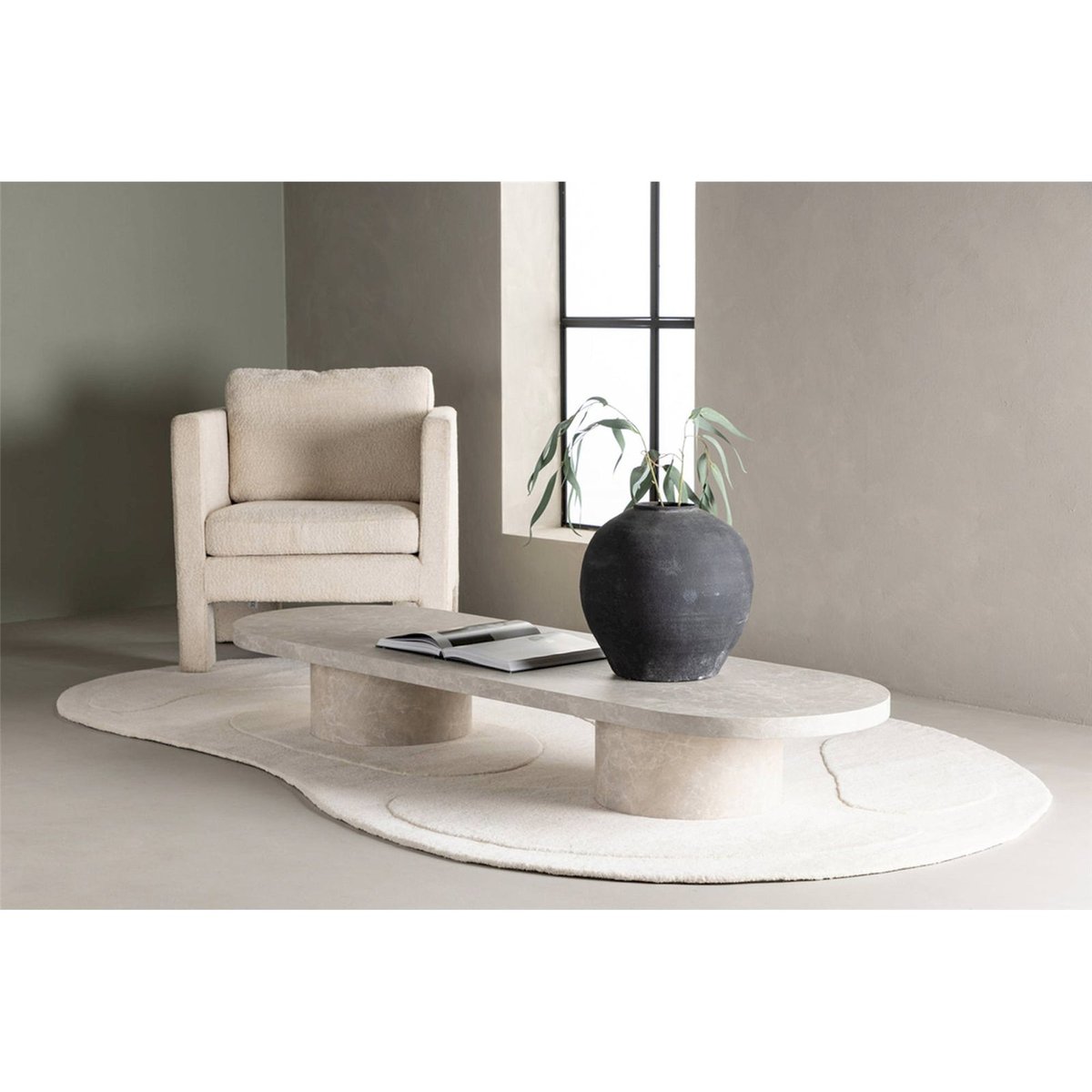 Table basse ovale bois TONENTER marbre clair, RECOLLECTION
