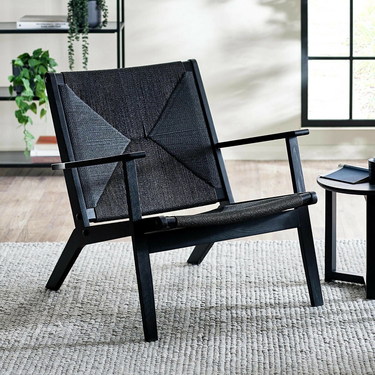 Ophelia Boho Oak & Rattan Accent Chair black, SO'HOME