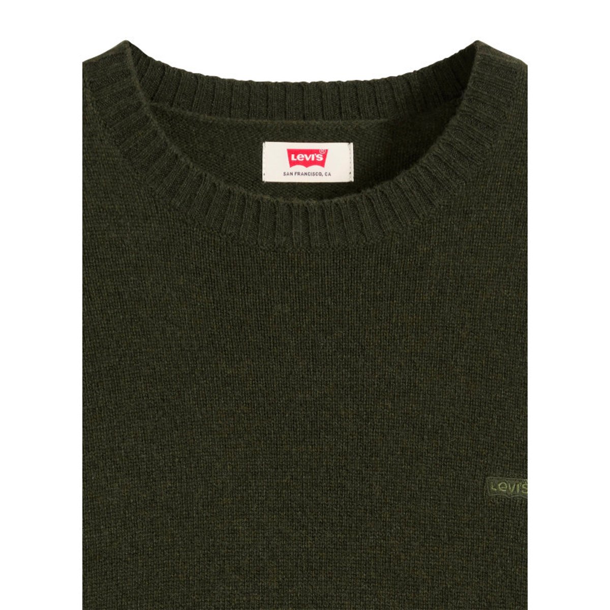 Pull en laine mélangée kaki à coupe ajustée pourvu d'un col rond vert, LEVI'S