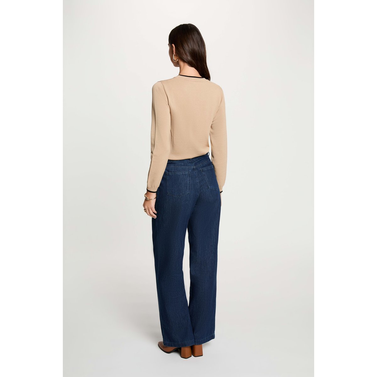 Pull col rond manches longues beige, MORGAN