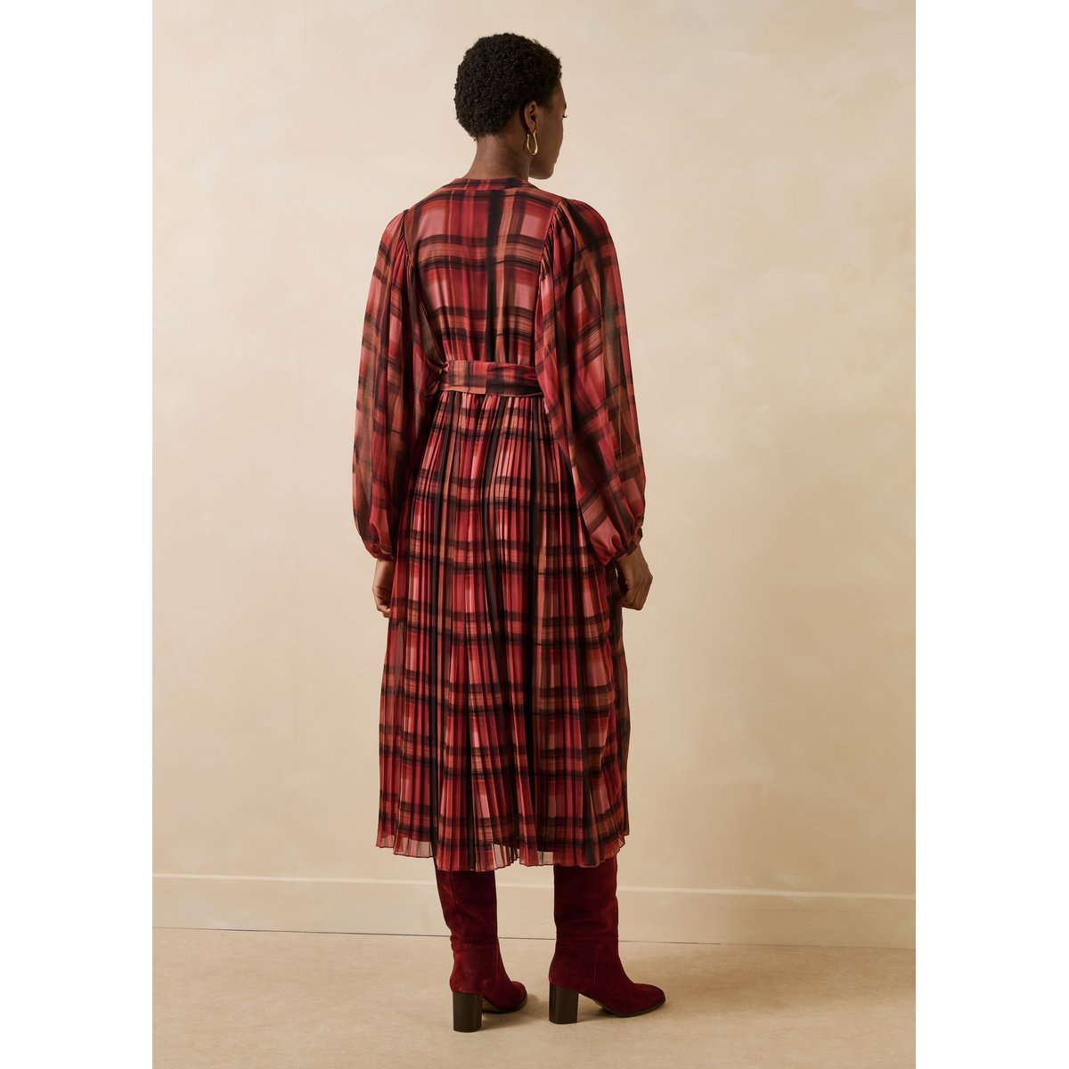 Robe longue à carreaux manches longues fox, LA FEE MARABOUTEE