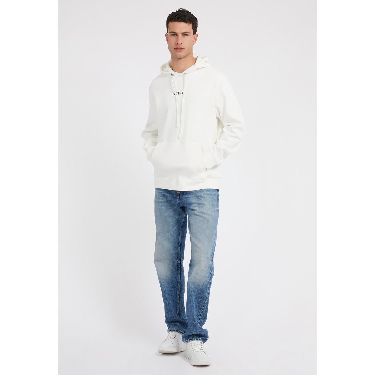 Sweat-Shirt Capuche Logo blanc, GUESS