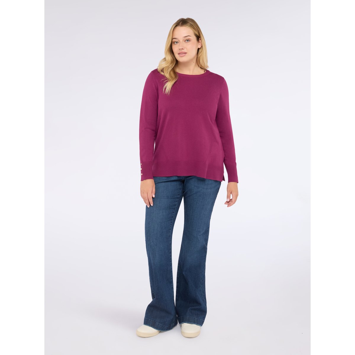 Pull col rond avec boutons aux poignets burgundy, FIORELLA RUBINO