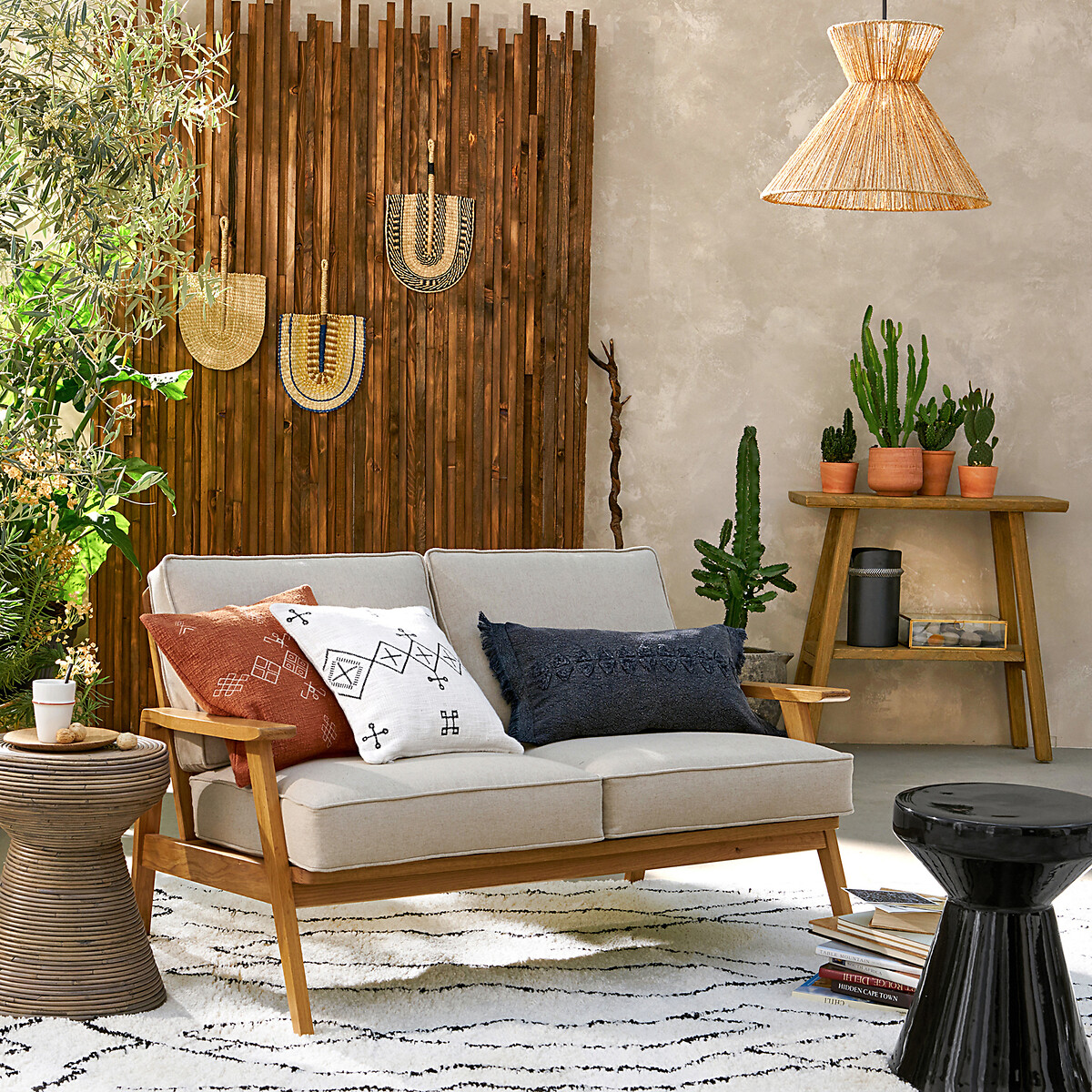 Console double plateau orme massif ASAYO naturel, LA REDOUTE INTERIEURS