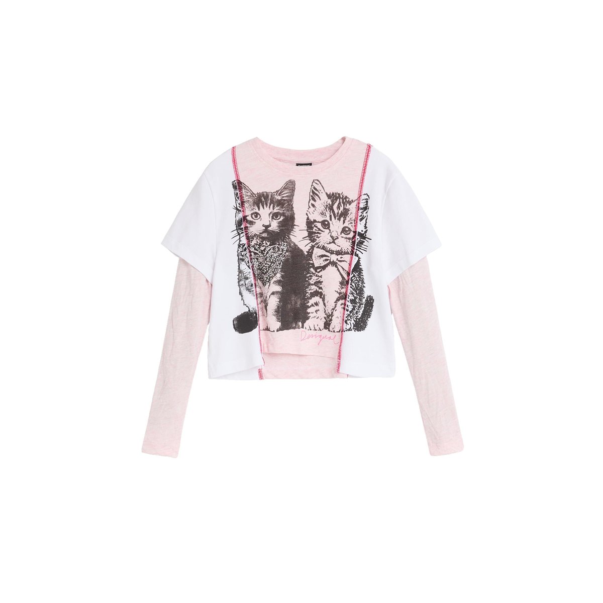 T-shirt combiné chats rose, DESIGUAL