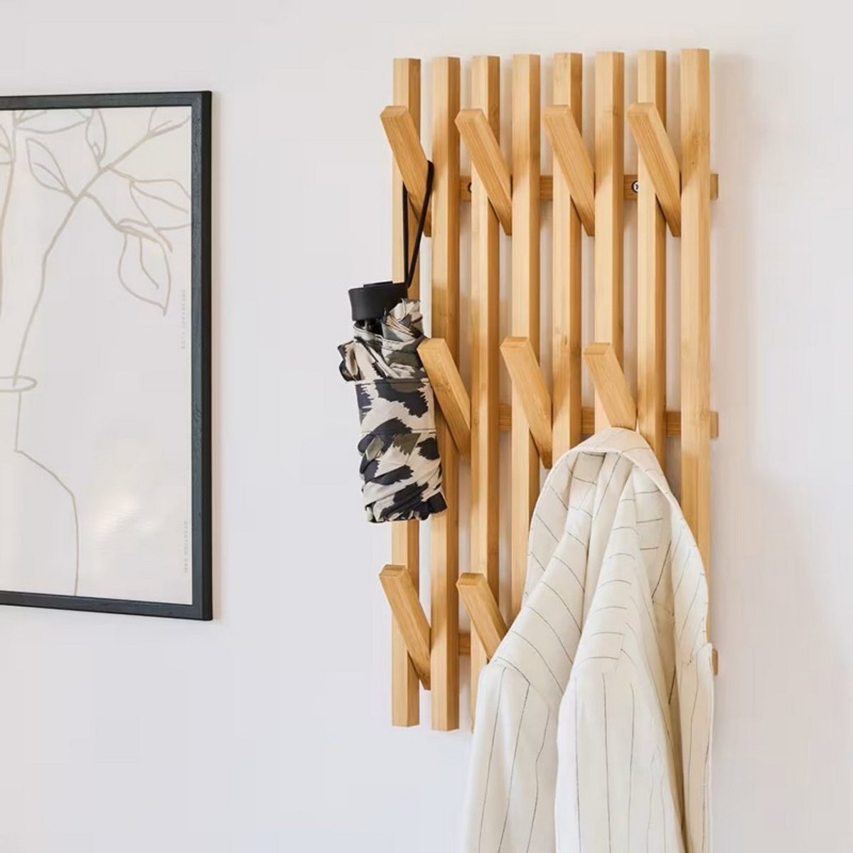 Portemanteau mural vertical bois de bambou bois clair, ZELLER PRESENT