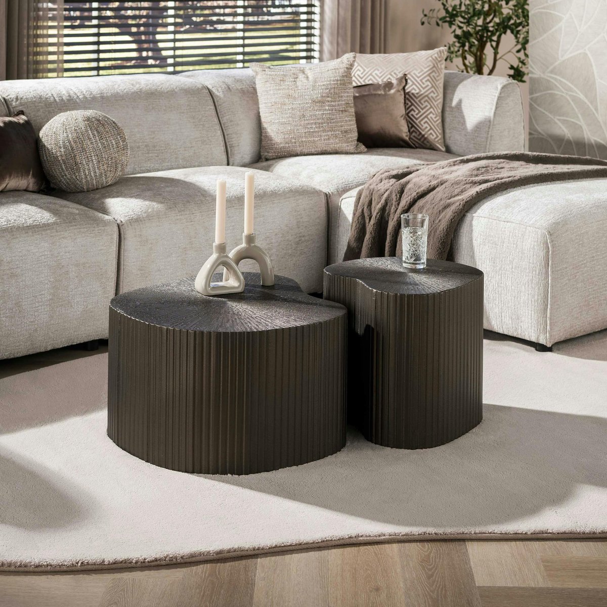 Table basse design organique effet métal foncé (x2) RALF marron, PIER IMPORT