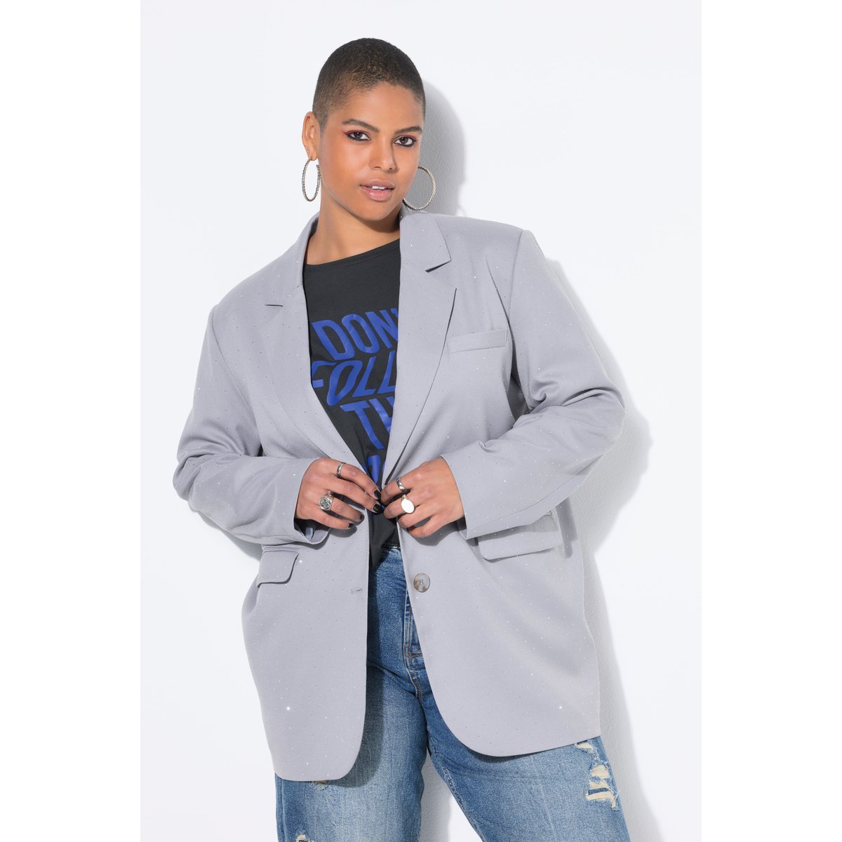 Blazer oversize. Strass fantaisie gris pierre, STUDIO UNTOLD
