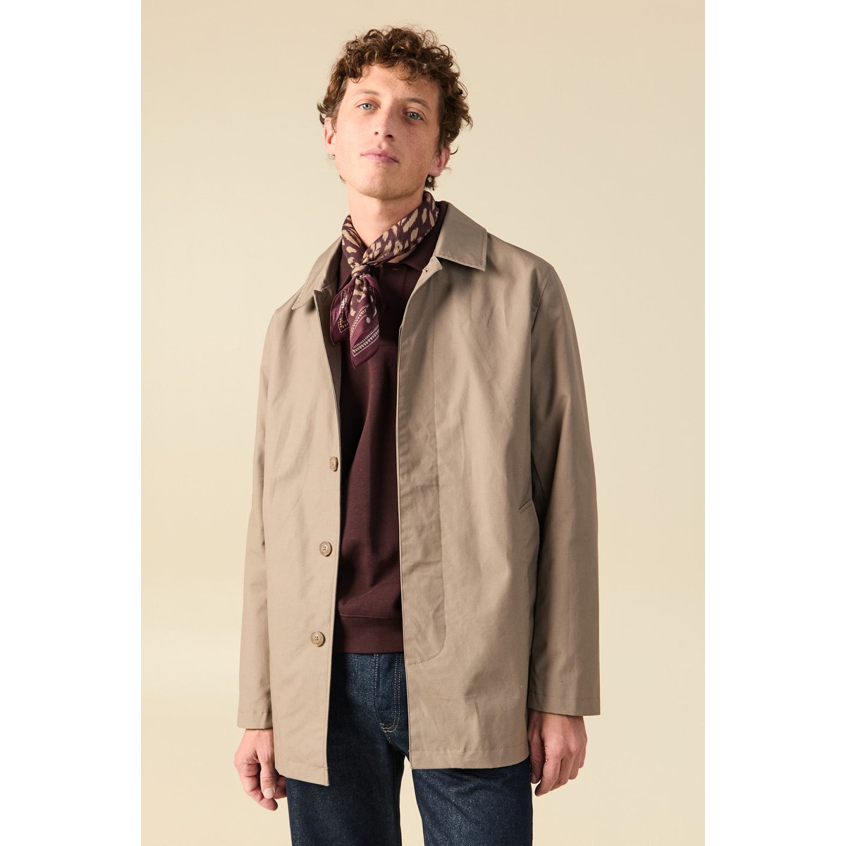 Trench en coton doublé beige, BONOBO